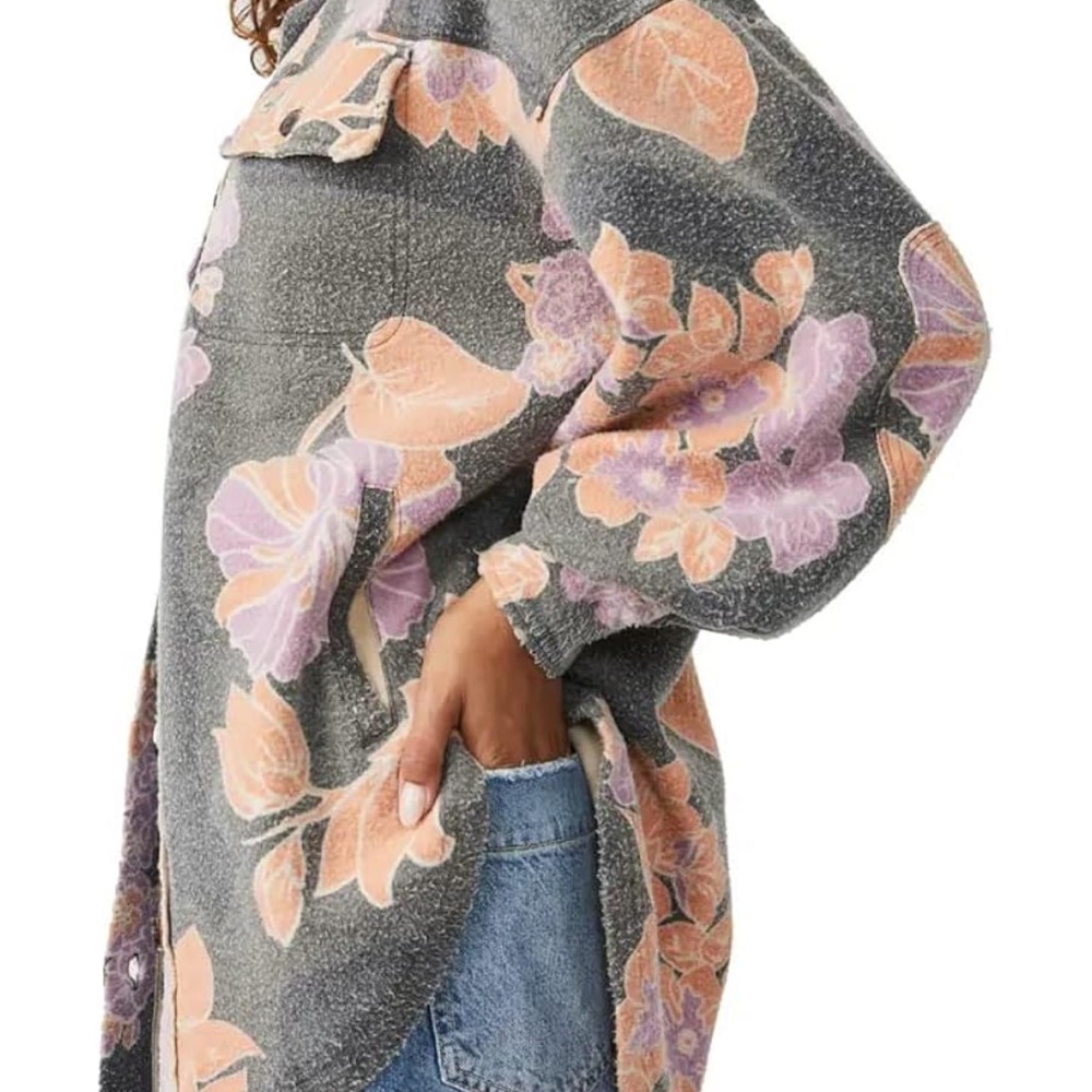 NWT Free People Ruby Shacket charcoal combo XS - Picture 4 of 6